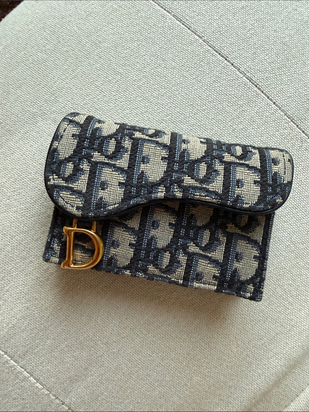 Dior Oblique Canvas Mini Saddle Cardholder in Blue and Beige